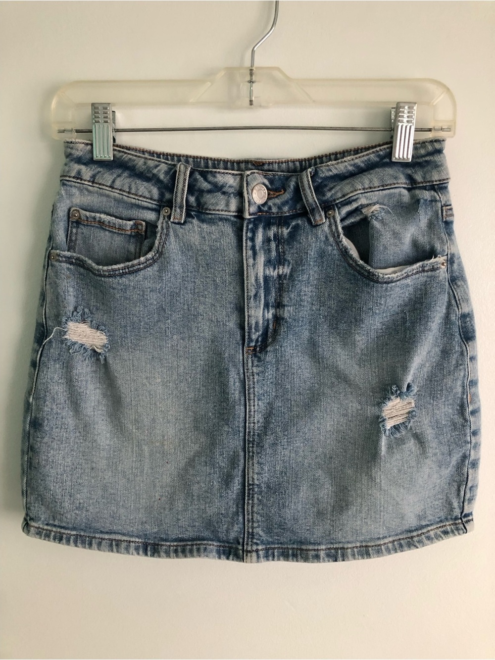 Garage Light Blue Distressed Denim Mini Skirt